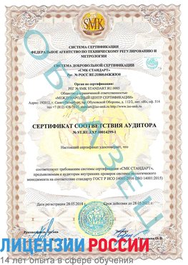 Образец сертификата соответствия аудитора №ST.RU.EXP.00014299-1 Румянцево Сертификат ISO 14001